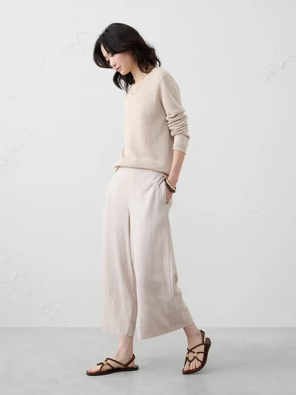 Banana Republic Linen Blend Wide Leg Cropped Pants Beige M